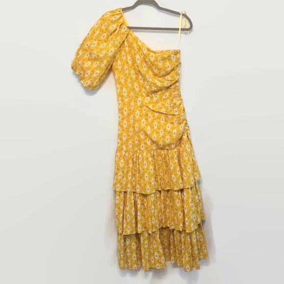 Veronica Beard Yellow Floral One-Shoulder Maxi Dress - Picture 5 of 16
